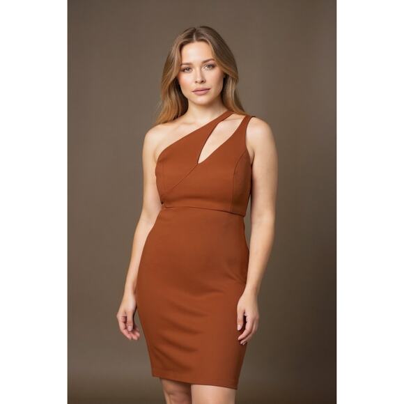 Chloe Kristyn One Shoulder Nicole Ponte Knit DressChocolate Brown Size S NWT - Picture 1 of 12